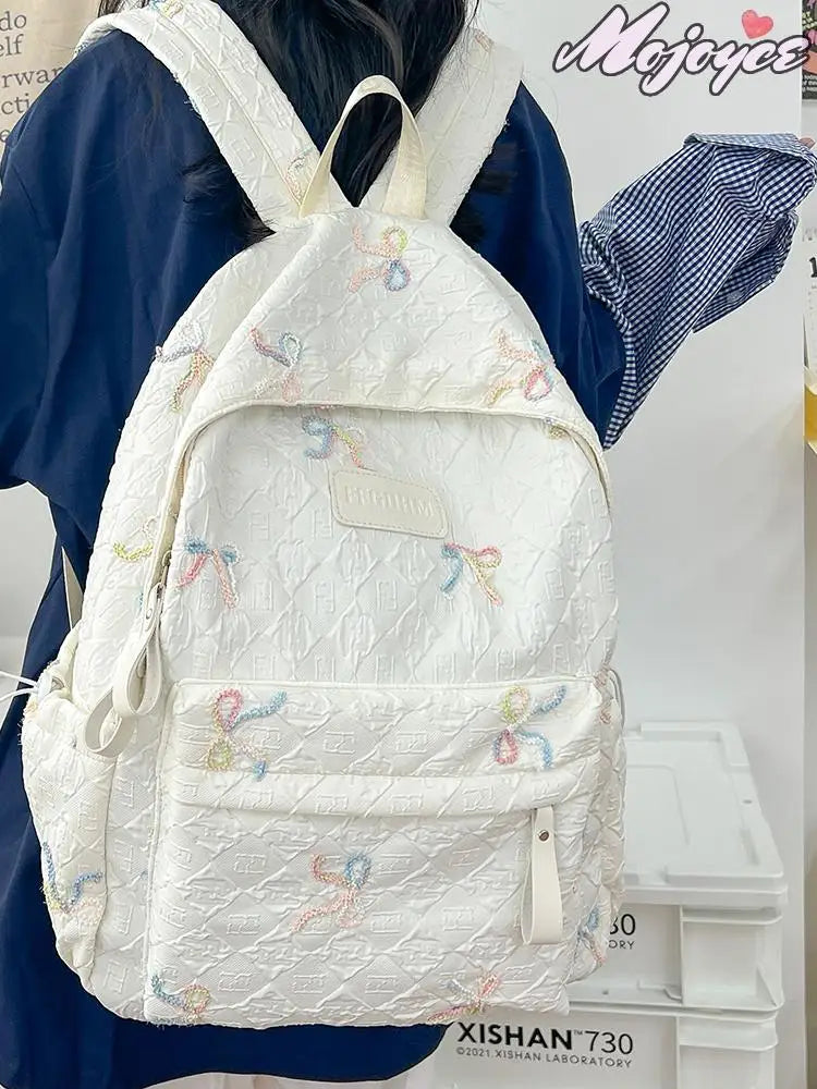 Sweet Backpacks For Girl Embroidery Bow Cute Mini Backpack INS Fashion School Backpack Kawaii Stylish Knapsack Feminina