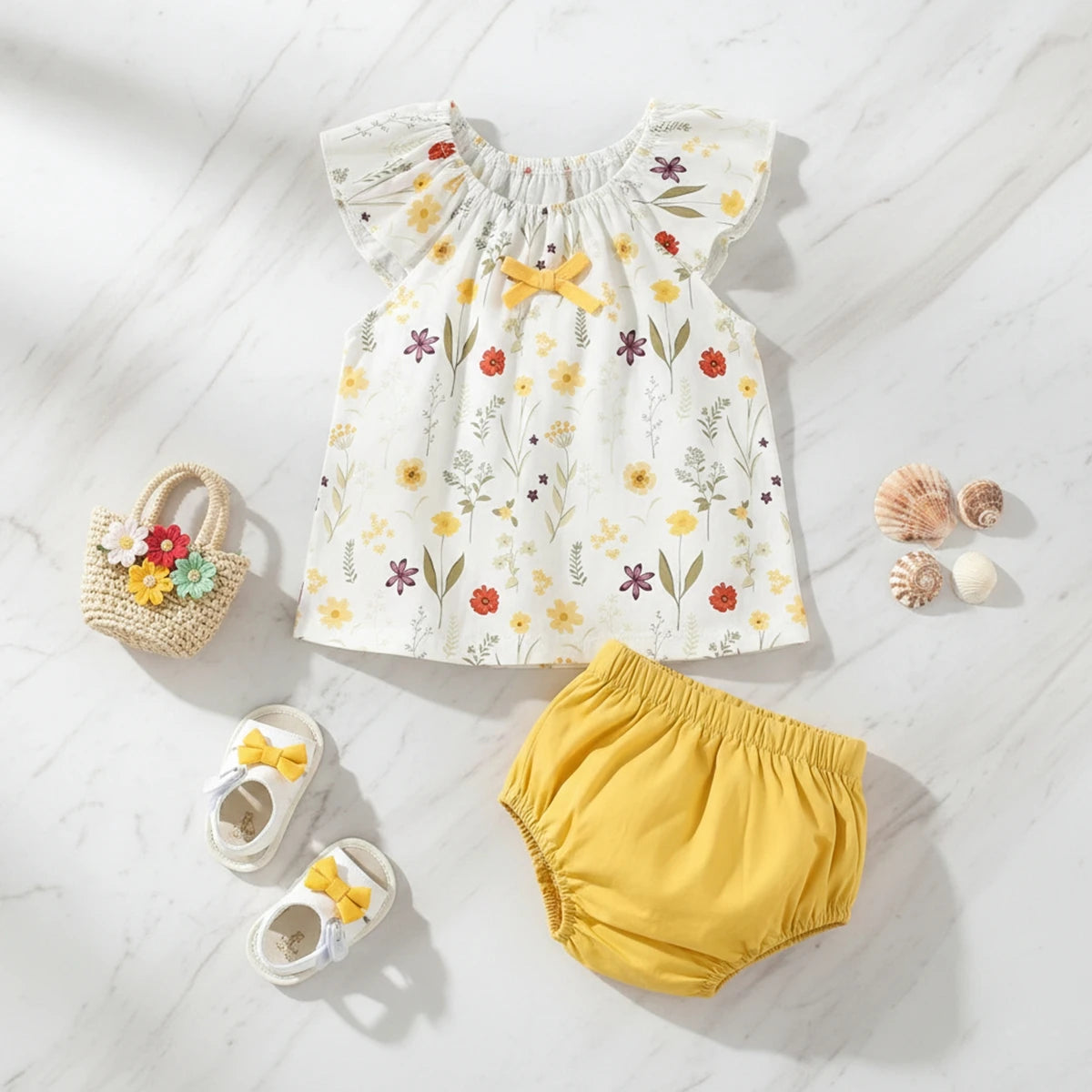 Summer Flower Infants Outfits Sets Casual Newborn Tops + Bottoms 2pcs Cotton