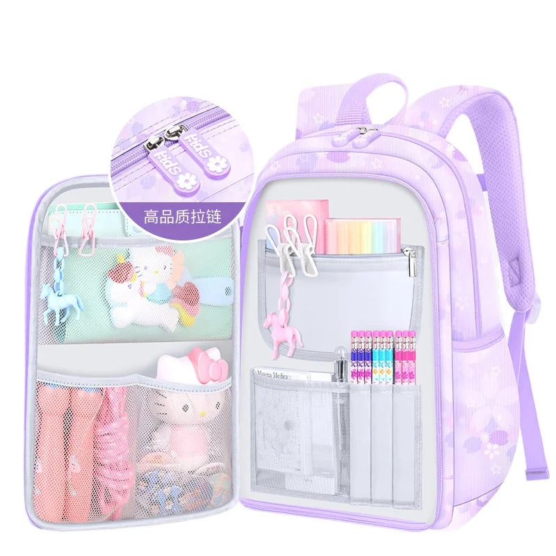 Melody Kuromi Sanrios Backpack Student Bag Girl Cartoon Kawaii Anime Breathable Super Light Large Capacity Child School Bag