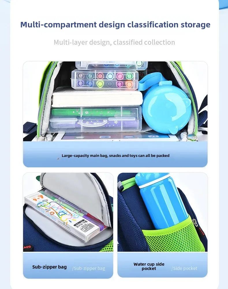New Cartoon Dinosaur Kindergarten Backpack Spine Protection Lightweight School Bag for Primary School Children - Baby's