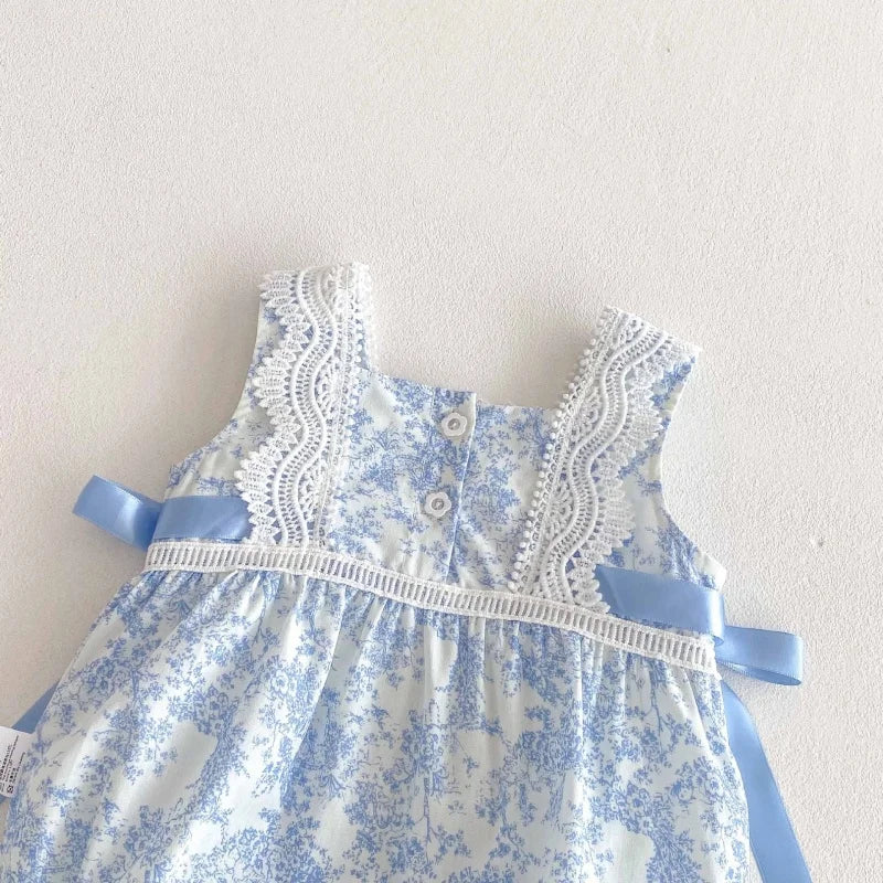 2025 New Summer Newborn Baby Girl Romper Sleeveless Cotton Printing Lace Splicing Infant Baby Girls Jumpsuit 0-24M Baby Clothes