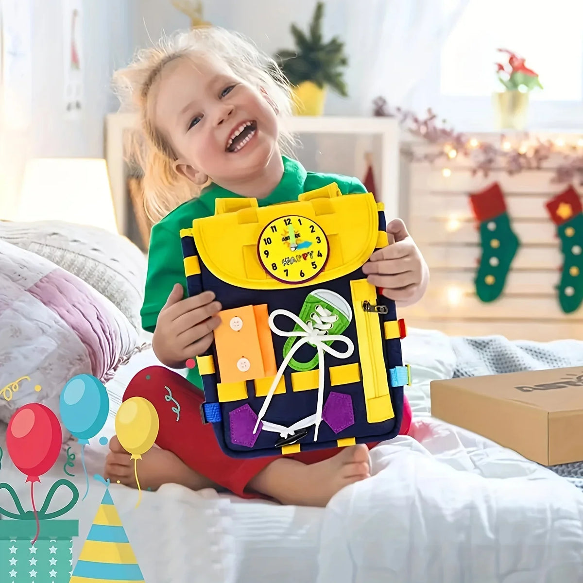Develop Fine Motor Skills & Basic Life Skills with Busy Board Toddler Backpack - Learn To Tie Shoes & More Christmas Gifts