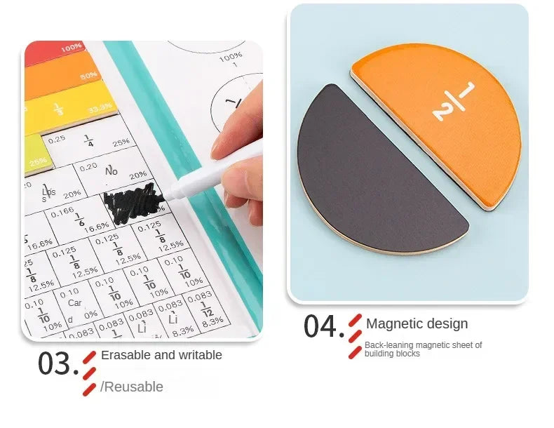 Montessori Magnetic Fraction Learning Math Toy Montessori Arithmetic Teaching Aids Wooden Book Educational Toys For Children
