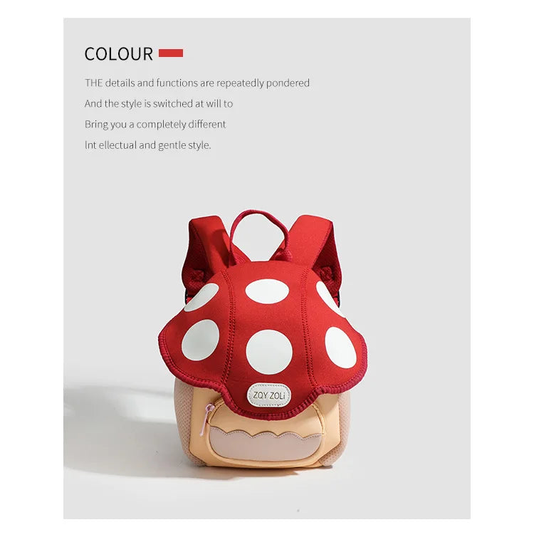 Mini cute bump color mushroom backpack kindergarten cute baby children double-shoulder cartoon schoolbag - Baby's World