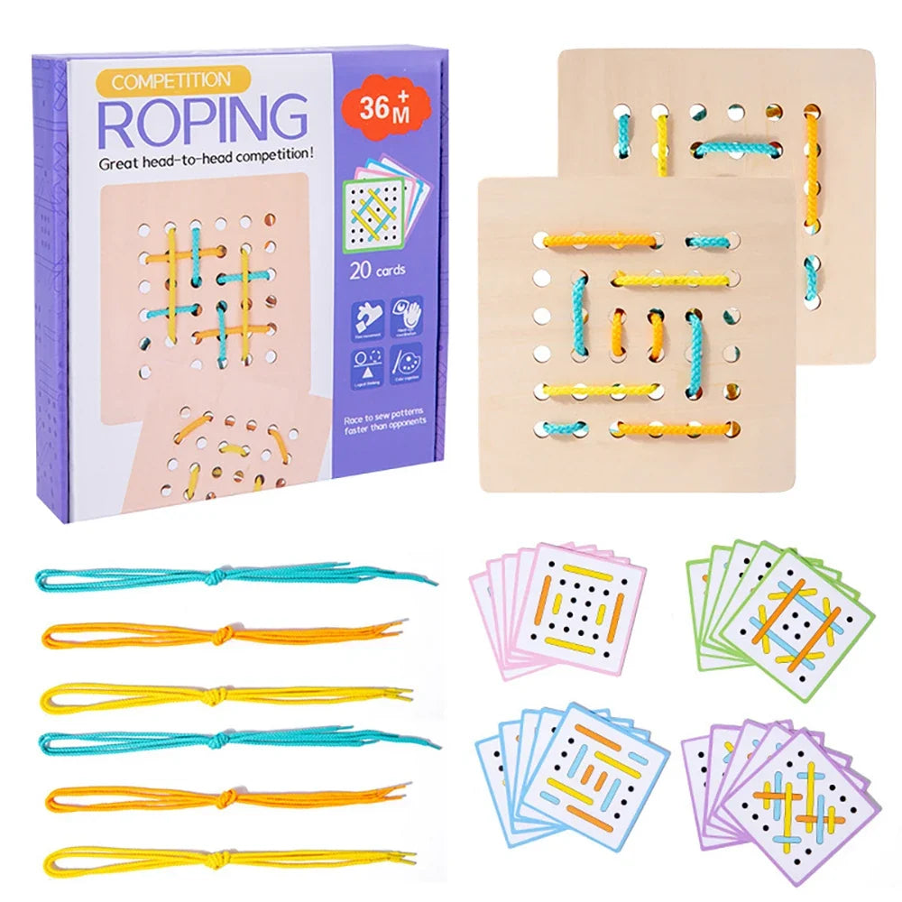 Montessori Wooden Threading Activity Puzzles,Early Educational Fine Motor Skill Travel Toy，Birthday Gifts for Boys and Girls