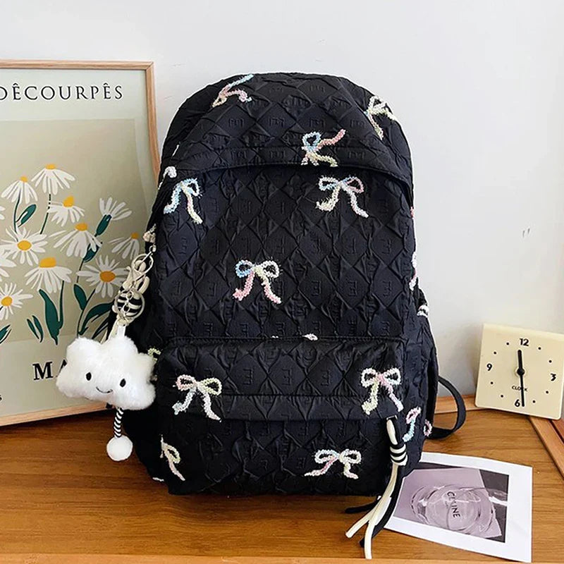 Versatile Junior High School Student Travel Laptop Backpack Cute Schoolbag Female Middle School Student Fashion Bowknot