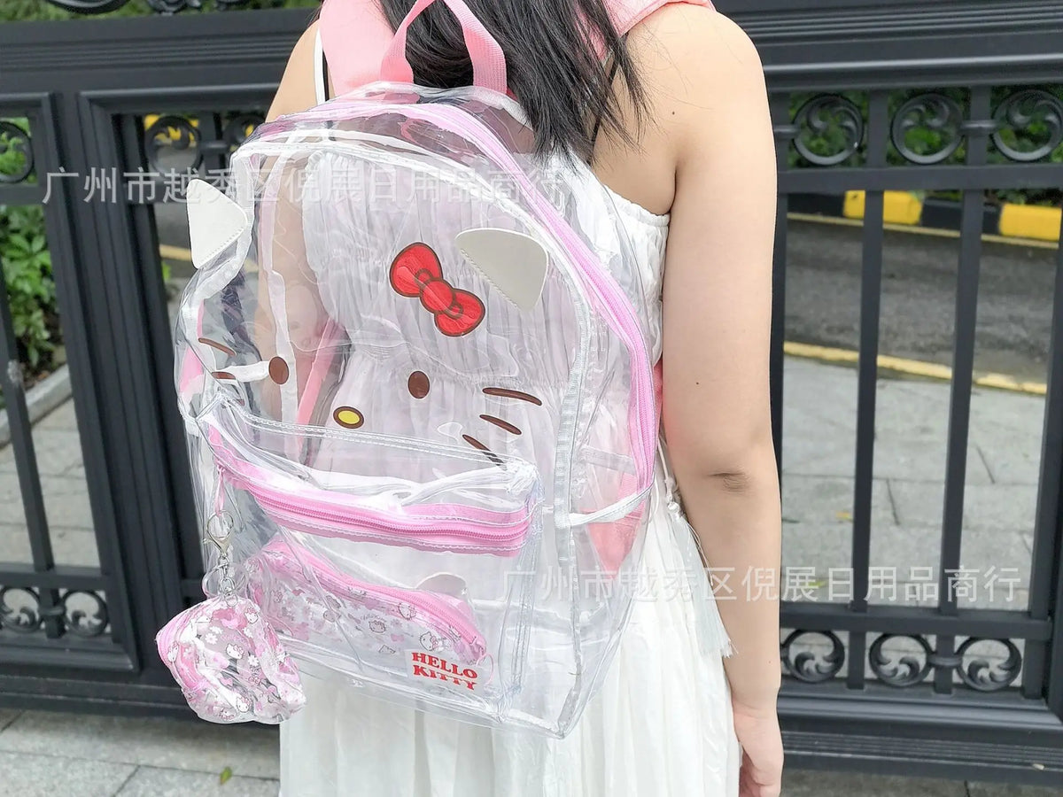 Sanrio Hello Kitty Y2K Waterproof Transparent Backpack Cute Cinnamoroll Cartoon Pvc Large Capacity Storage Bag Student