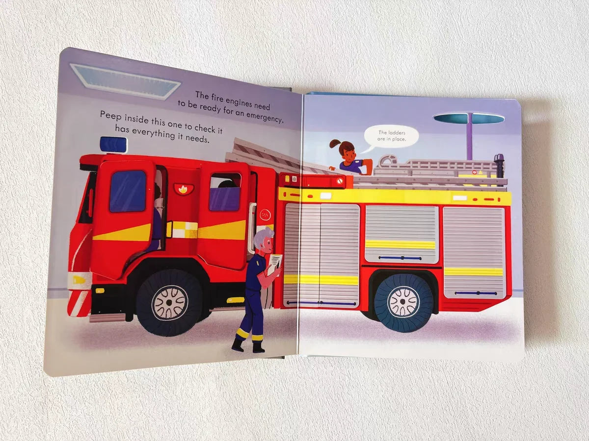 Usborne Peep Inside How A Fire Engine Works English Learning Flap Picture Book Educational 3D Flap Picture  Reading Book