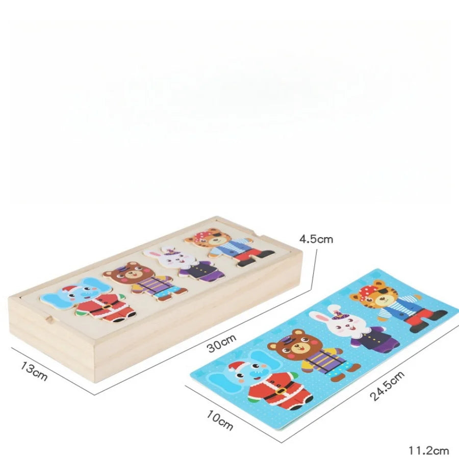 Wooden bear changing clothes animal changing clothes jigsaw kindergarten boys and girls darling Jigsaw Puzzle Children's puzzle
