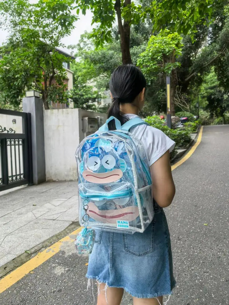 Sanrio Hello Kitty Y2K Waterproof Transparent Backpack Cute Cinnamoroll Cartoon Pvc Large Capacity Storage Bag Student