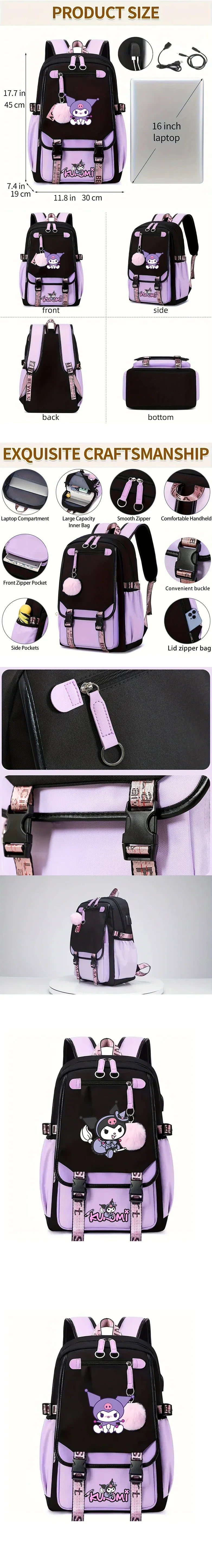 Kuromi Print Backpack, Student Daypack For Girl, Lightweight And Comfortable, Large Capacity Knapsack, Versatile Travel