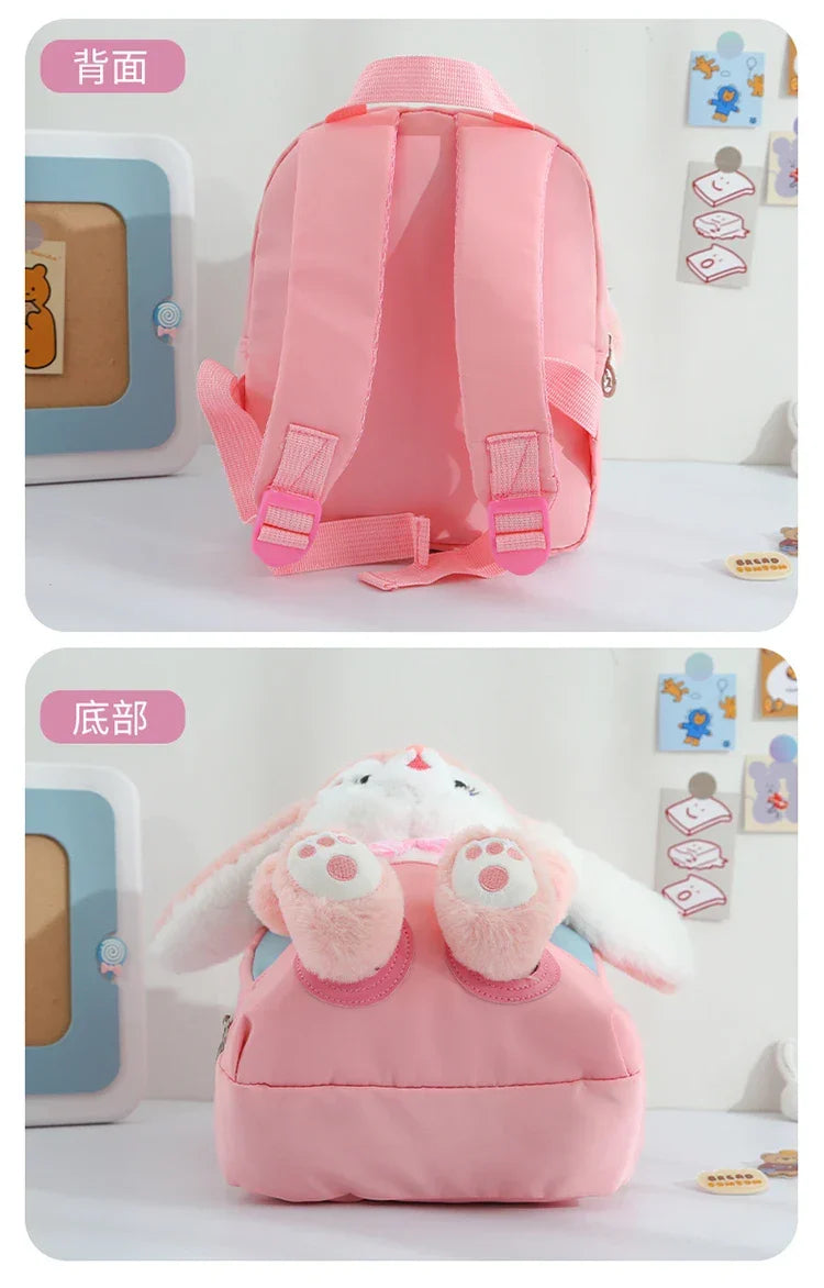 Plush 3D Rabbit Backpack for Boys Girls Kids Children SchoolBag Cute Bow Tie Cartoon School Bags Kindergarten Preschool Baby