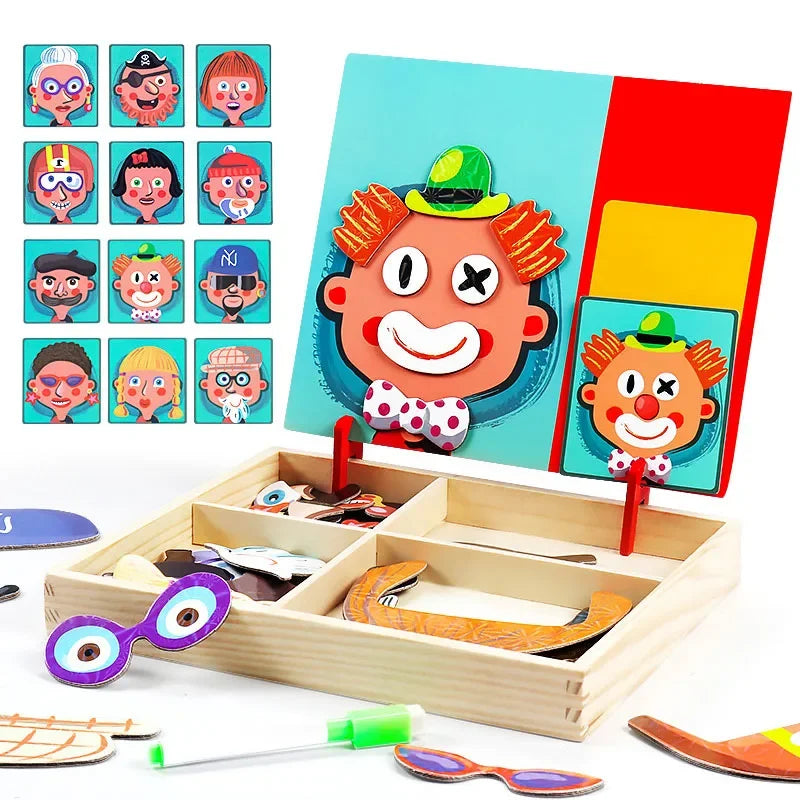 Magnetic 3D Puzzles for Kids Montessori Games Educational Toys for Children Blackboard Whiteboard Drawing Wooden Jigsaw Puzzle