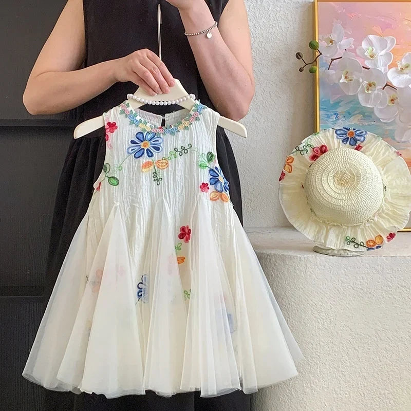 Baby Girl Princess Floral Embroidery Dress Toddler Child Elegant Ruffled Vestido Party Birthday Dress Summer Baby Clothes 1-12Y