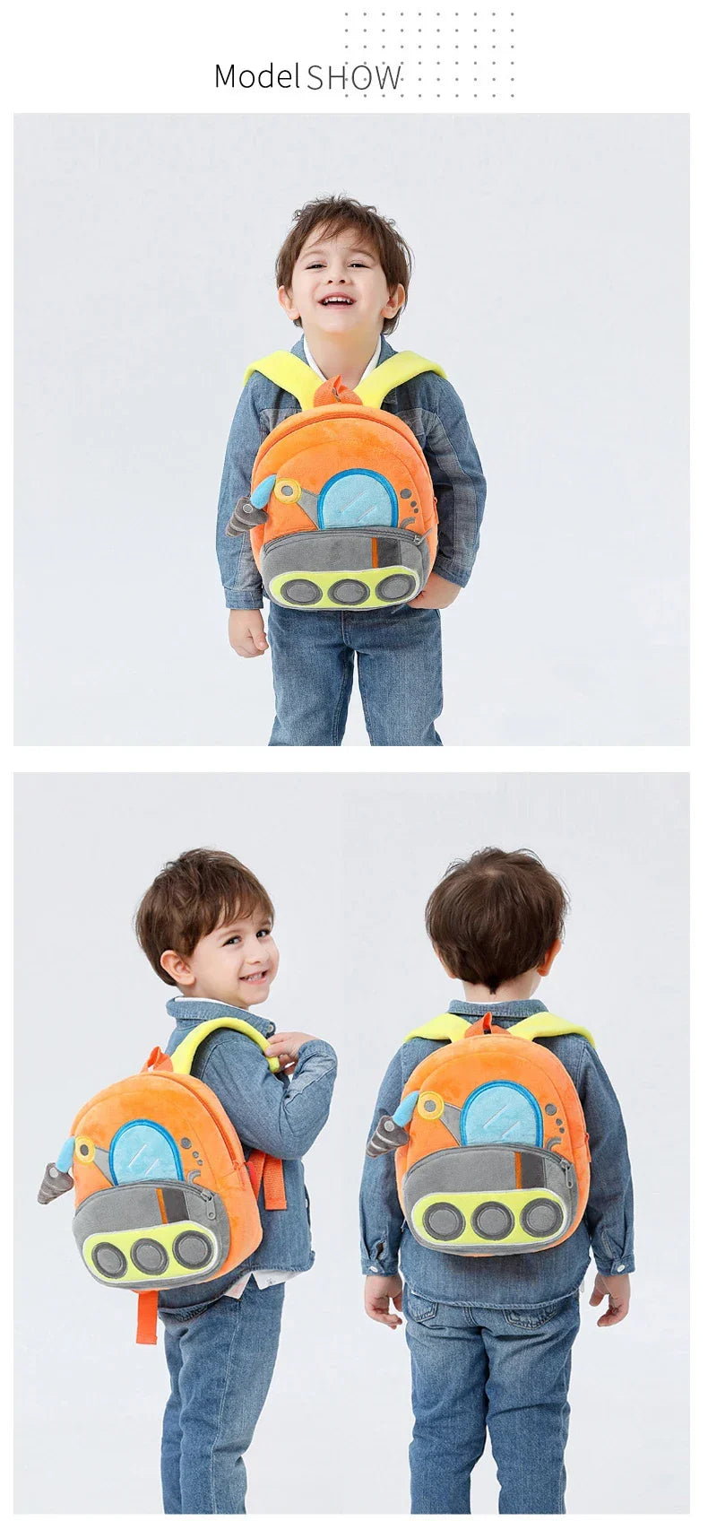 2-4 years old kids engineering backpack cartoon excavator backpack plush kids small school bag toy backpack - Baby's World