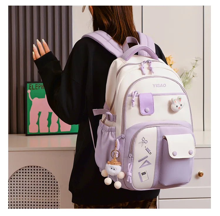 New cute rabbit children school backpack Fashionable splicing color contrast fresh lady knapsack kids schoolbags bring a