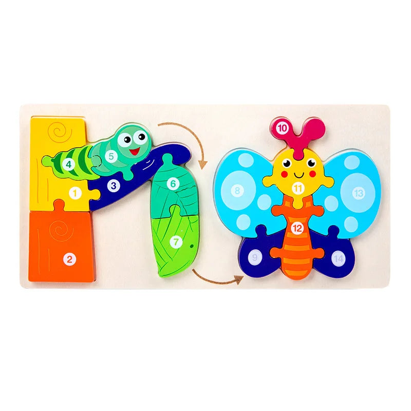 Wooden Animal Growth Puzzles For Toddlers,Cartoon Learning Educational Toys, Children's Early Education Toys