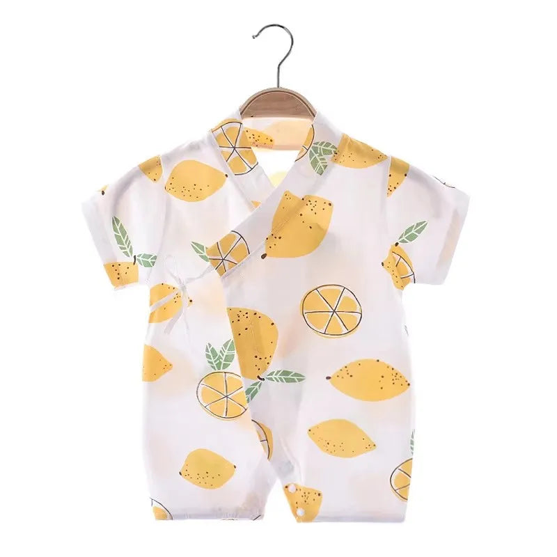 Newborn Baby Summer Onesie Pure Cotton Clothes Boys Girls Cute Fruit Printed Jumpsuit Baby Short Sleeve Thin Monk  Clothes