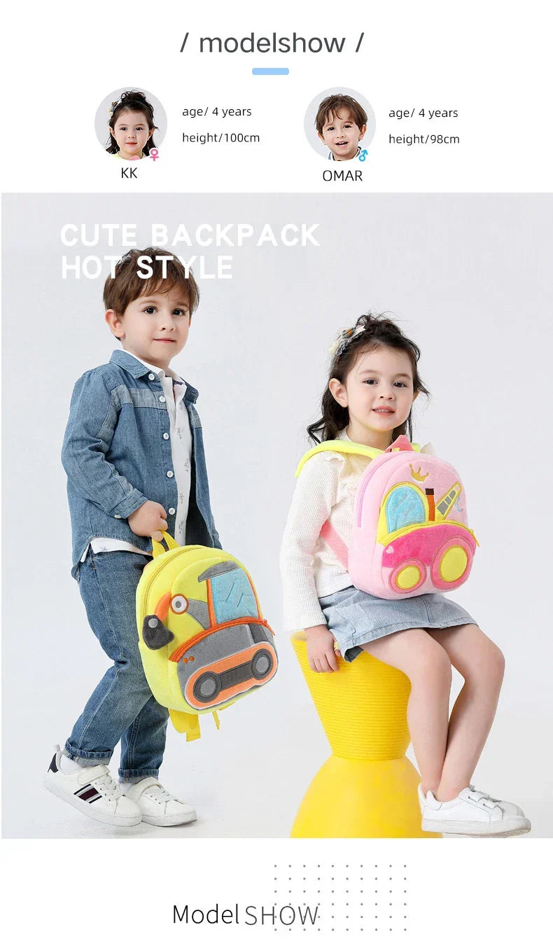 2-4 years old kids engineering backpack cartoon excavator backpack plush kids small school bag toy backpack - Baby's World