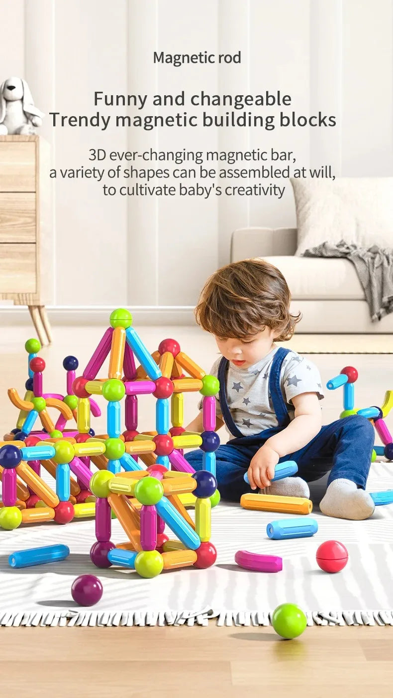 Montessori Educational Toy Magnetic Building Blocks Toy Magnetic Construction Set Magnet Ball Sticks Rod Games For Kids Baby
