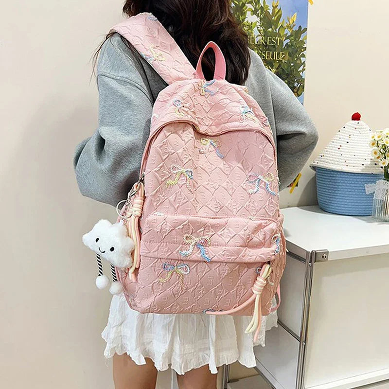 Versatile Junior High School Student Travel Laptop Backpack Cute Schoolbag Female Middle School Student Fashion Bowknot