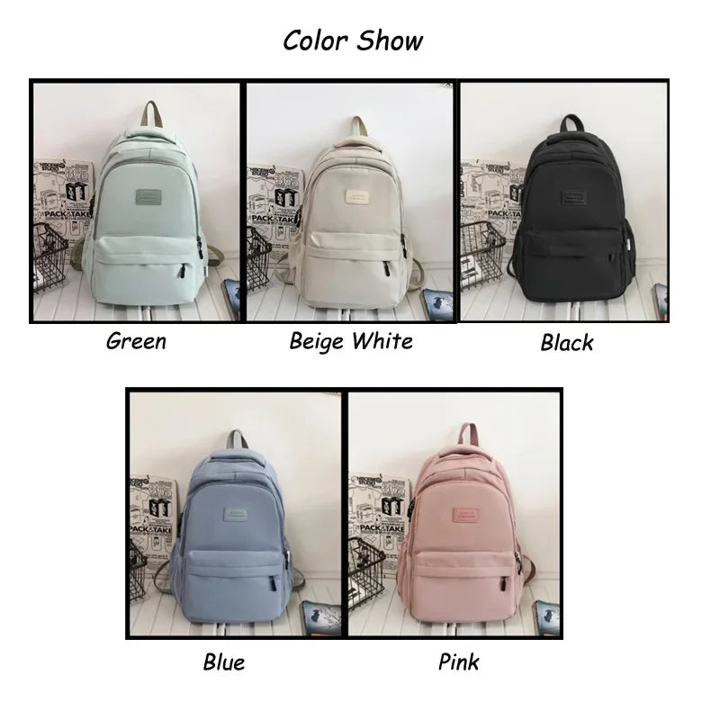 Solid Color Backpack Women Multi-pocket College Book Bag Casual Laptop Backpacks Men Schoolbag For Teenage School Bags For