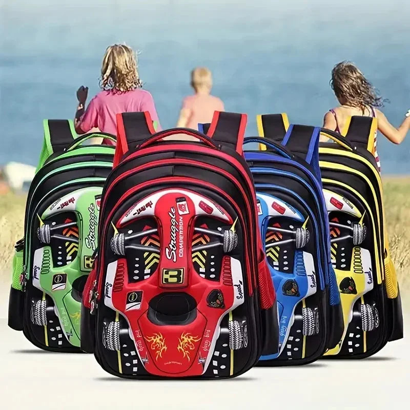 Waterproof Lightweight 3D Car Backpack Kindergarten Kid Preschool Backpack Young Children Boy Girl SchoolBag Primary Red