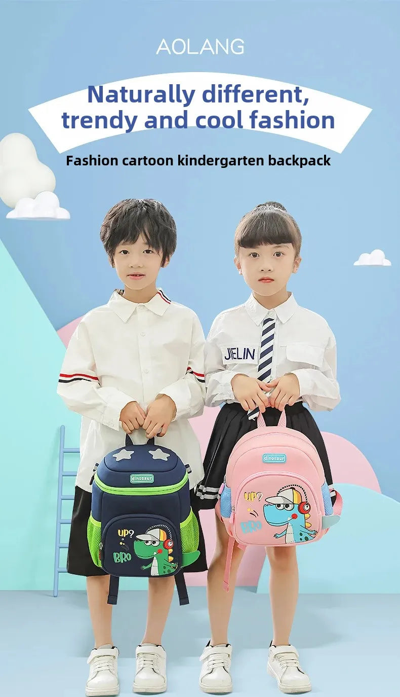 New Cartoon Dinosaur Kindergarten Backpack Spine Protection Lightweight School Bag for Primary School Children - Baby's