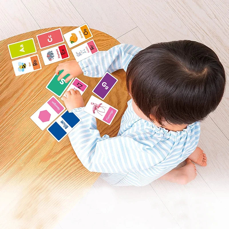58PCS ABC Alphabet Flashcards Montessori Early Education Toys Baby Shapes Animals Learning Cards Games Puzzles For Kids Gifts
