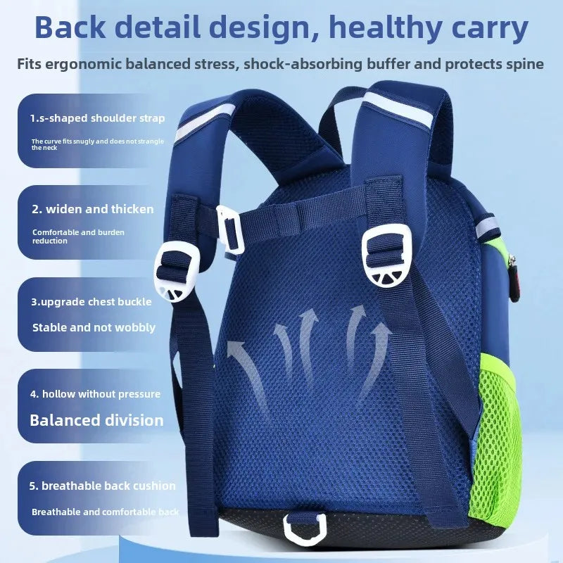 New Cartoon Dinosaur Kindergarten Backpack Spine Protection Lightweight School Bag for Primary School Children - Baby's