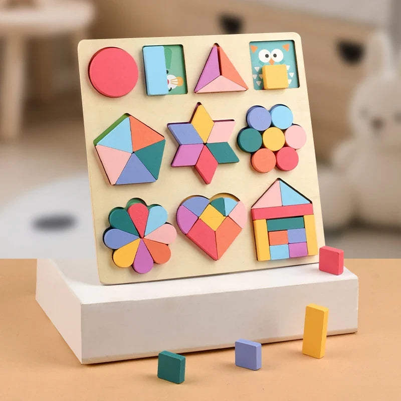 Montessori Children Wooden Rainbow DIY Shape Jigsaw Blocks Puzzle Board Educational Matching Activity Learning Toys for Kids