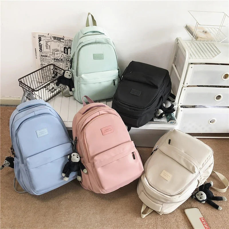 Solid Color Backpack Women Multi-pocket College Book Bag Casual Laptop Backpacks Men Schoolbag For Teenage School Bags For