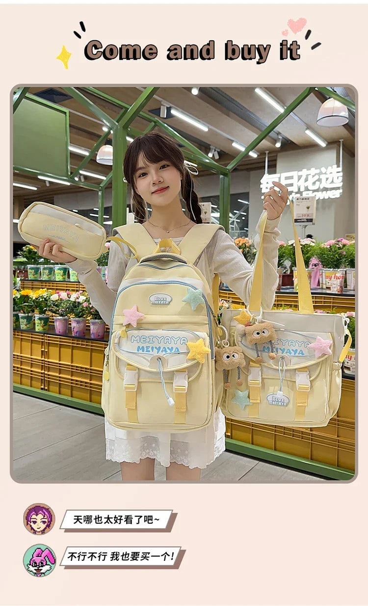 School Bags For Girls Japanese Style Kawaii For Large New Nylon Shoulder Bag Backpack School Set For Kinder Girl Kids