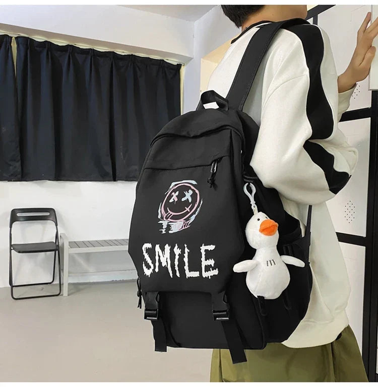 Fashion Cute Cartoon Pattern Waterproof Student School Bag, Casual Large Capacity Nylon Zipper Backpack Woman and Man
