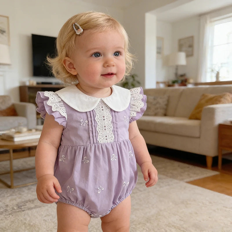 2026 New Summer Newborn 0-24M Infant Baby Girl Romper Baby Girl Clothing Flutter Sleeved Cotton Print Baby Girl Rompers