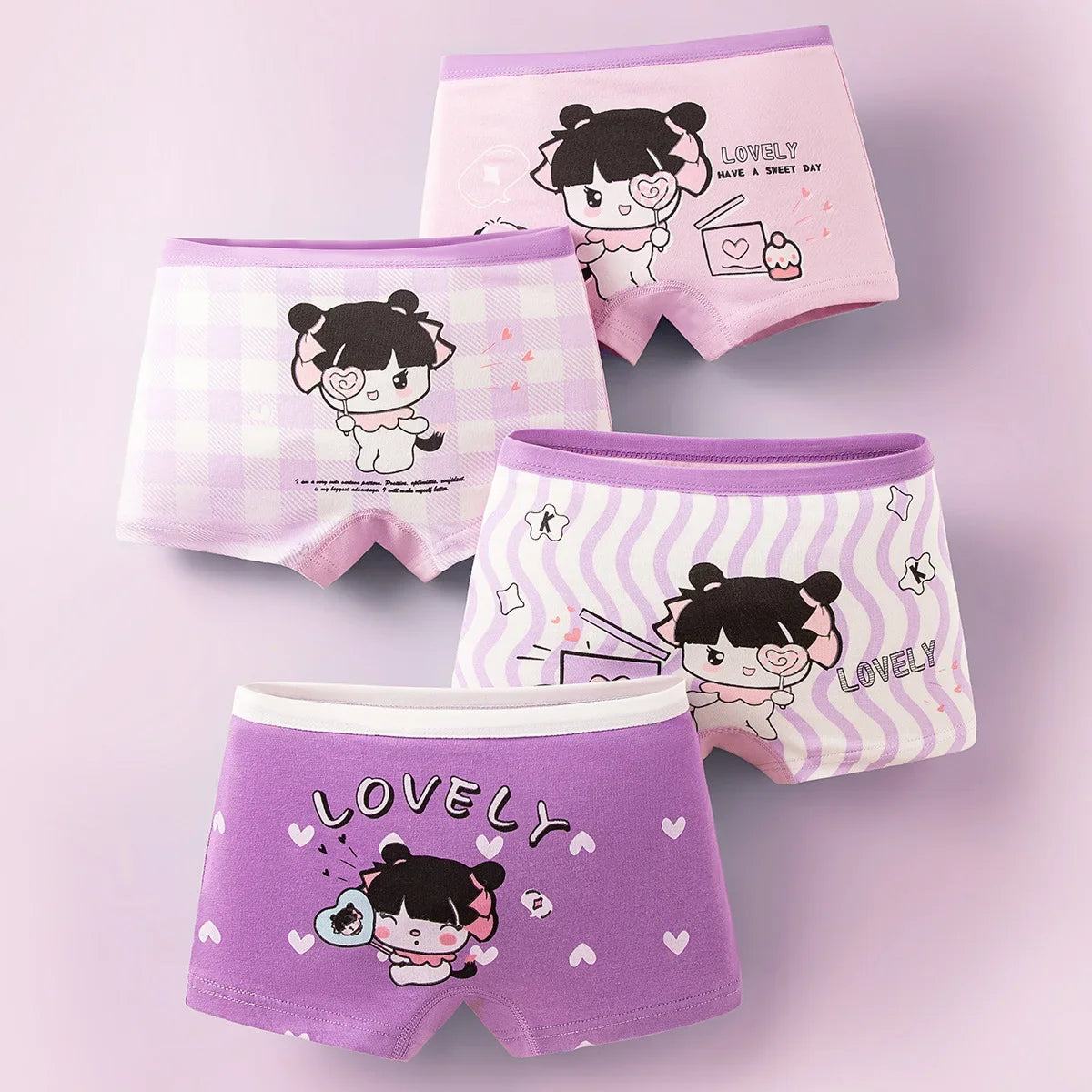4pcs Cotton Girls Soft Panties Baby Lovely Character Pattern Cartoon Panty Students Boxer Briefs Kids Underwears Children Boxers