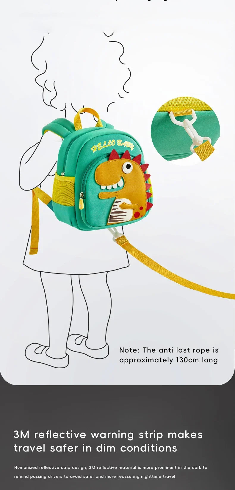 AIBEDILA Children Cute Cartoon 3D Dinosaur School Bags Anti-lost Boys Backpacks Girls Toddler Rucksack Kindergarten