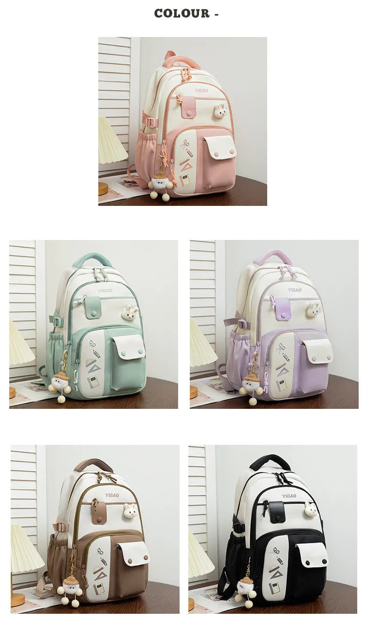 New cute rabbit children school backpack Fashionable splicing color contrast fresh lady knapsack kids schoolbags bring a