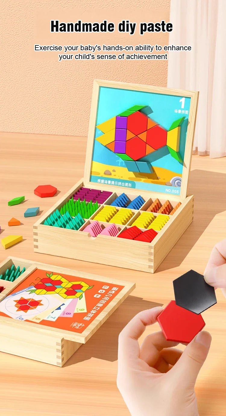 Magnetic Building Blocks Wooden Geometric Puzzle Exercise for Brain Intelligence Development Geometric Thinking Training for 2-8
