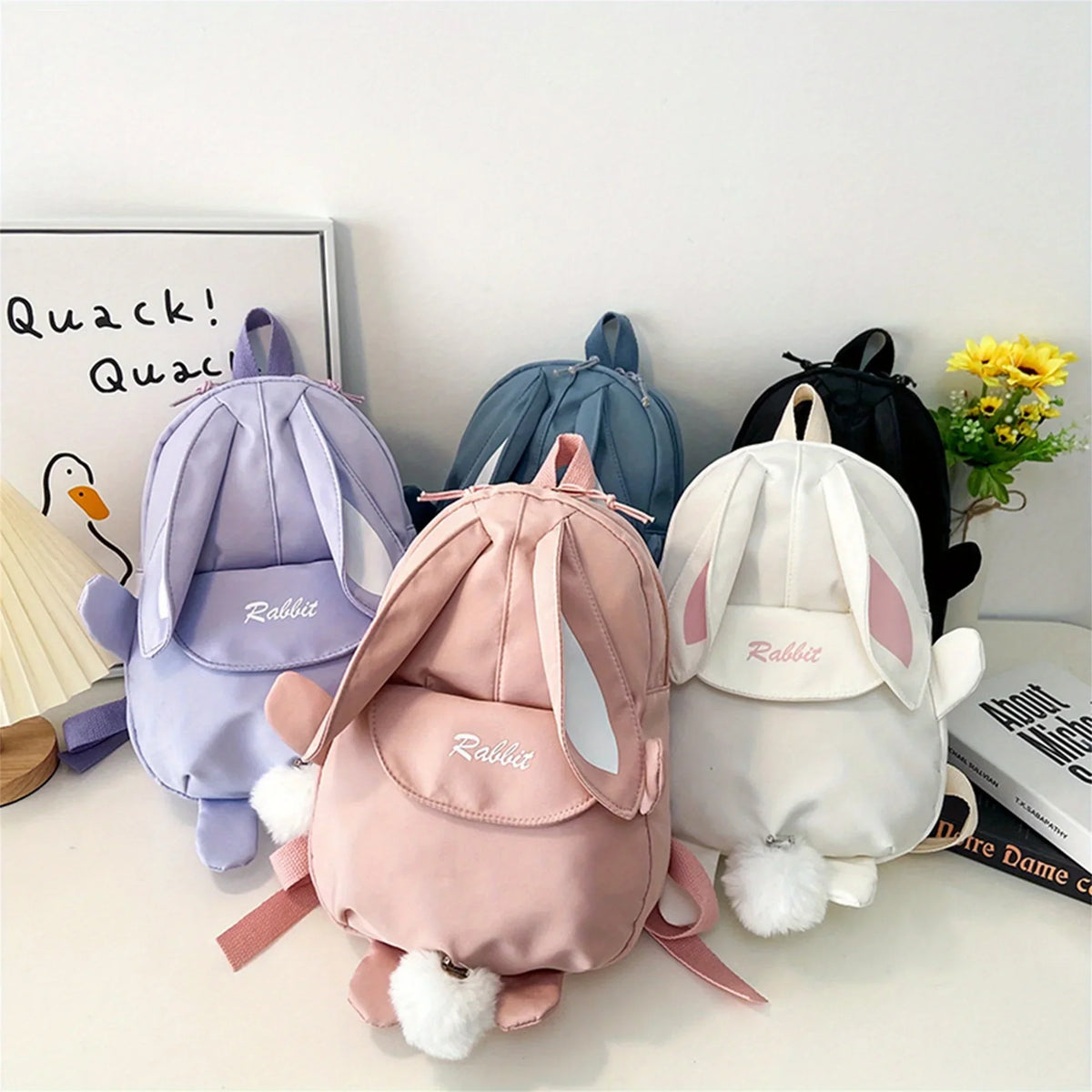 Girl Rabbit Ear Backpack Casual Schoolbag Waterproof Large Capacity School Backpack Smooth Zipper Solid Teens Travel and