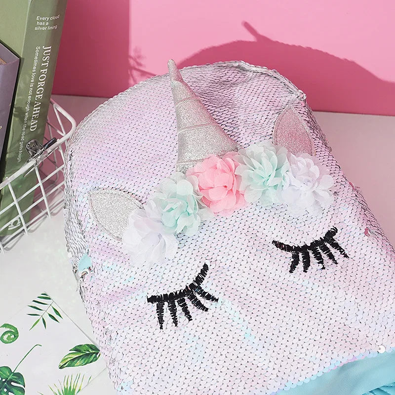Unicorn Sequin Backpack Cartoon School Bag School Bookbag large capacity Book food Storage Double Shoulder Backpack Travel