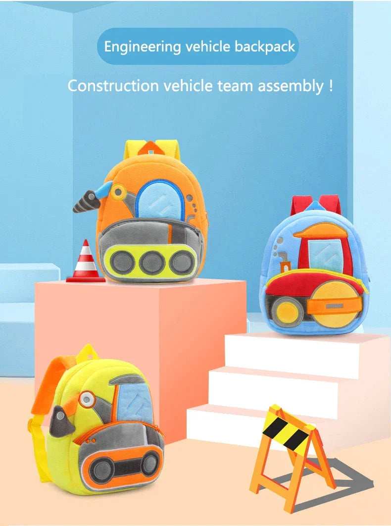 2-4 years old kids engineering backpack cartoon excavator backpack plush kids small school bag toy backpack - Baby's World