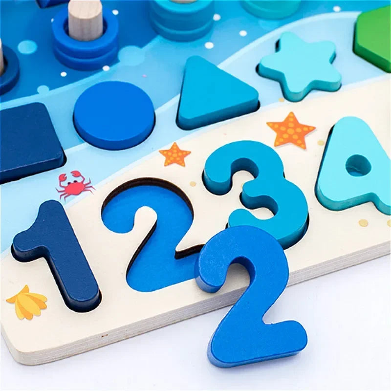 Montessori Toys Wooden Number Puzzle Sorting For Toddlers Shape Sorter Counting Fishing Game Educational Math Stacking Block