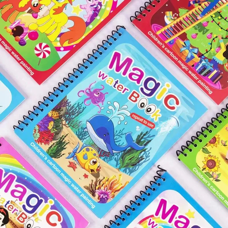 1 Book+1 Pen Reusable Coloring Book Water Painting Book Sensory Early Education Puzzle Drawing Toys