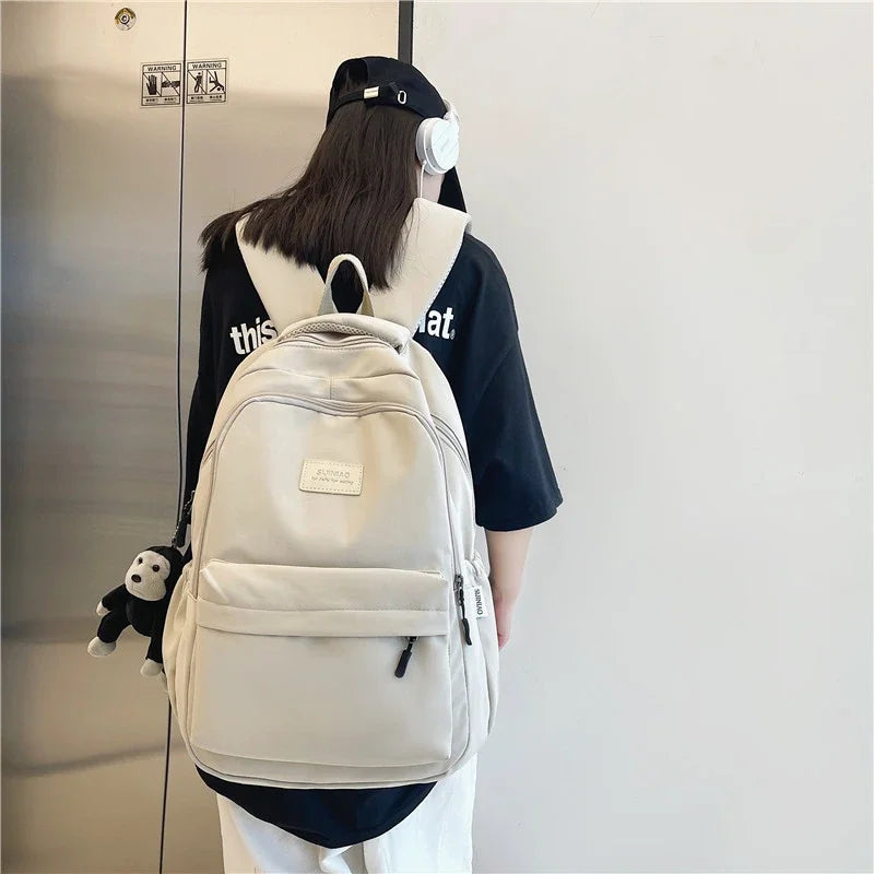 Solid Color Backpack Women Multi-pocket College Book Bag Casual Laptop Backpacks Men Schoolbag For Teenage School Bags For