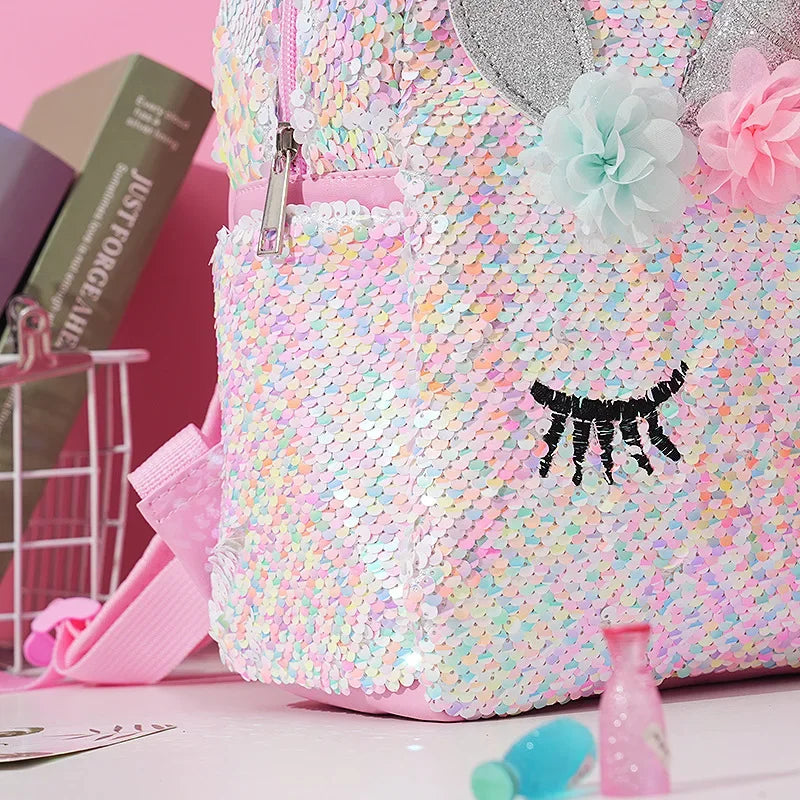 Unicorn Sequin Backpack Cartoon School Bag School Bookbag large capacity Book food Storage Double Shoulder Backpack Travel