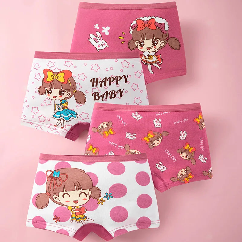 4pcs Cotton Girls Soft Panties Baby Lovely Character Pattern Cartoon Panty Students Boxer Briefs Kids Underwears Children Boxers