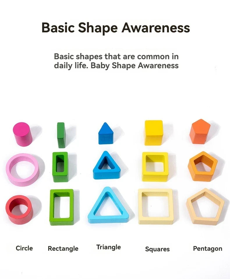 Geometric Shape Sorting Stacking ntelligence development blocks, wooden early education matching toys, color, shape cognition
