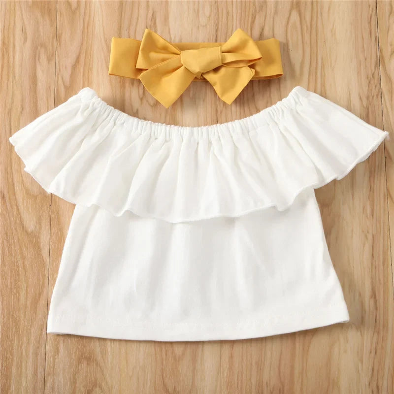 Toddler Kid Baby Girl Clothes Sets Children Outfits Summer Ruffle Off Shoulder Tops Skirts Holiday Clothing
