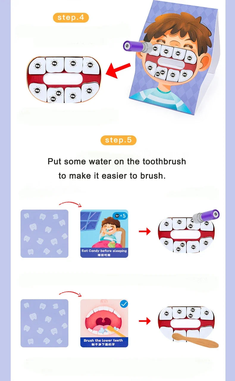 Montessori Parent-Child Interaction Simulation Brush Teeth Childhood Educational Toys Fine Motor Board Games Puzzle Toys For Kid